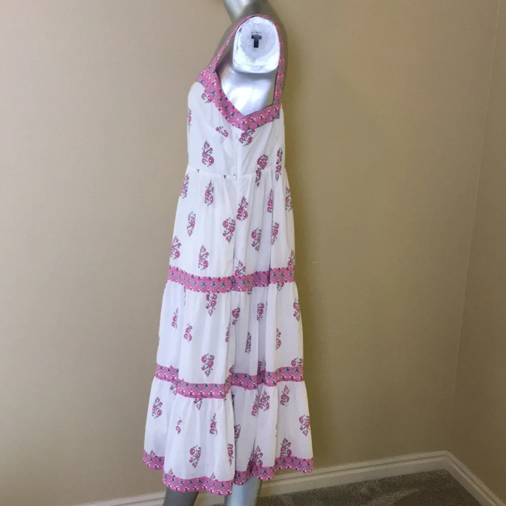 J. Crew | Block-print squareneck tiered midi dress